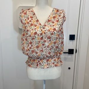 Floral elastic bottom dressy sleeveless blouse
